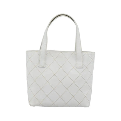 Chanel Surpique Tote Quilted Leather, White, Leather, Tote Bag