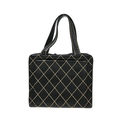 Chanel Surpique Zip Around Satchel Quilted Leather, Black, Leather, Handbag