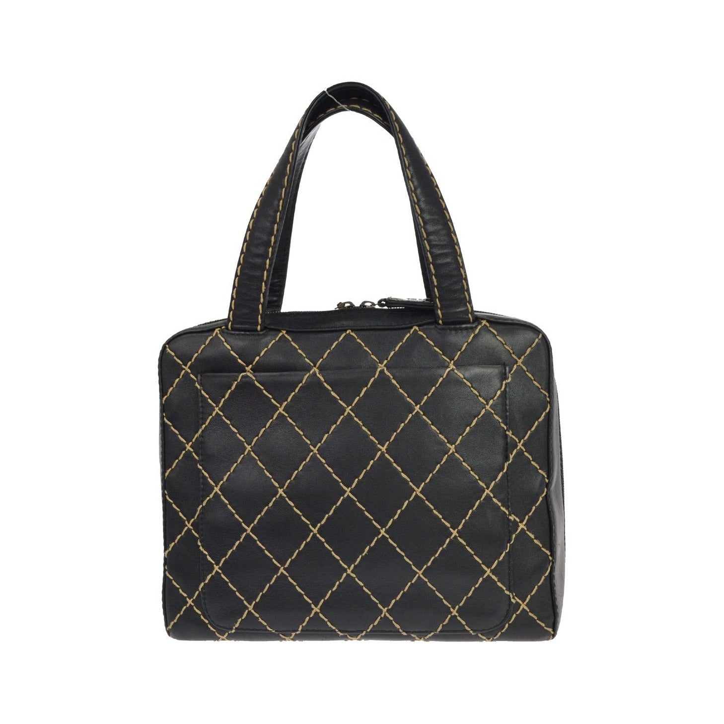 Chanel Surpique Zip Around Satchel Quilted Leather, Black, Leather, Handbag