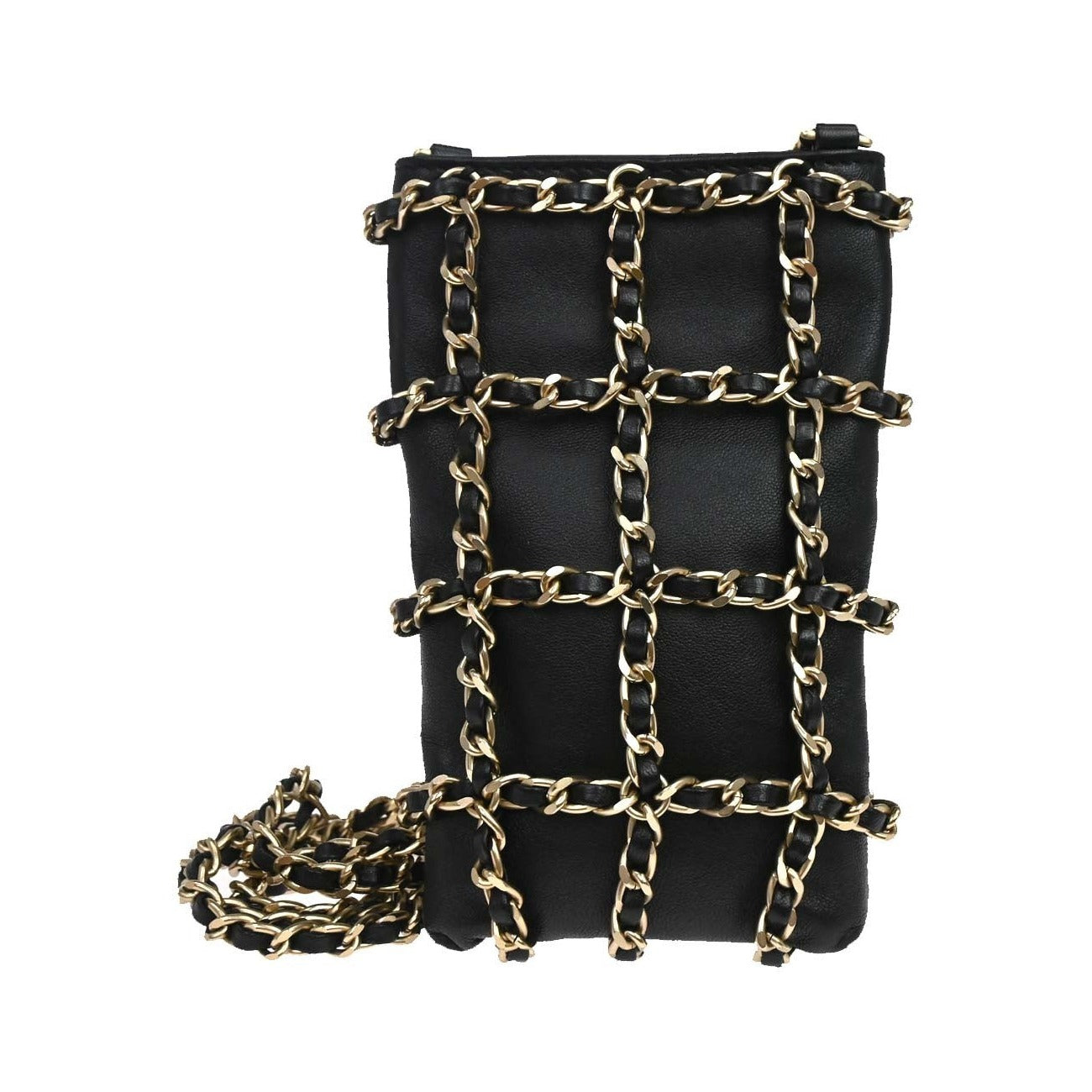 Chanel Tech Me Out Clutch With Chain Lambskin, Black, Leather, Clutch