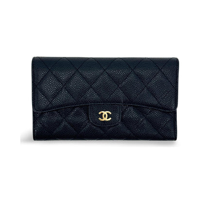 Chanel Timeless Long Wallet Lambskin, Black, Leather, Wallet