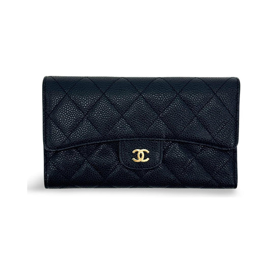 Chanel Timeless Long Wallet Lambskin, Black, Leather, Wallet
