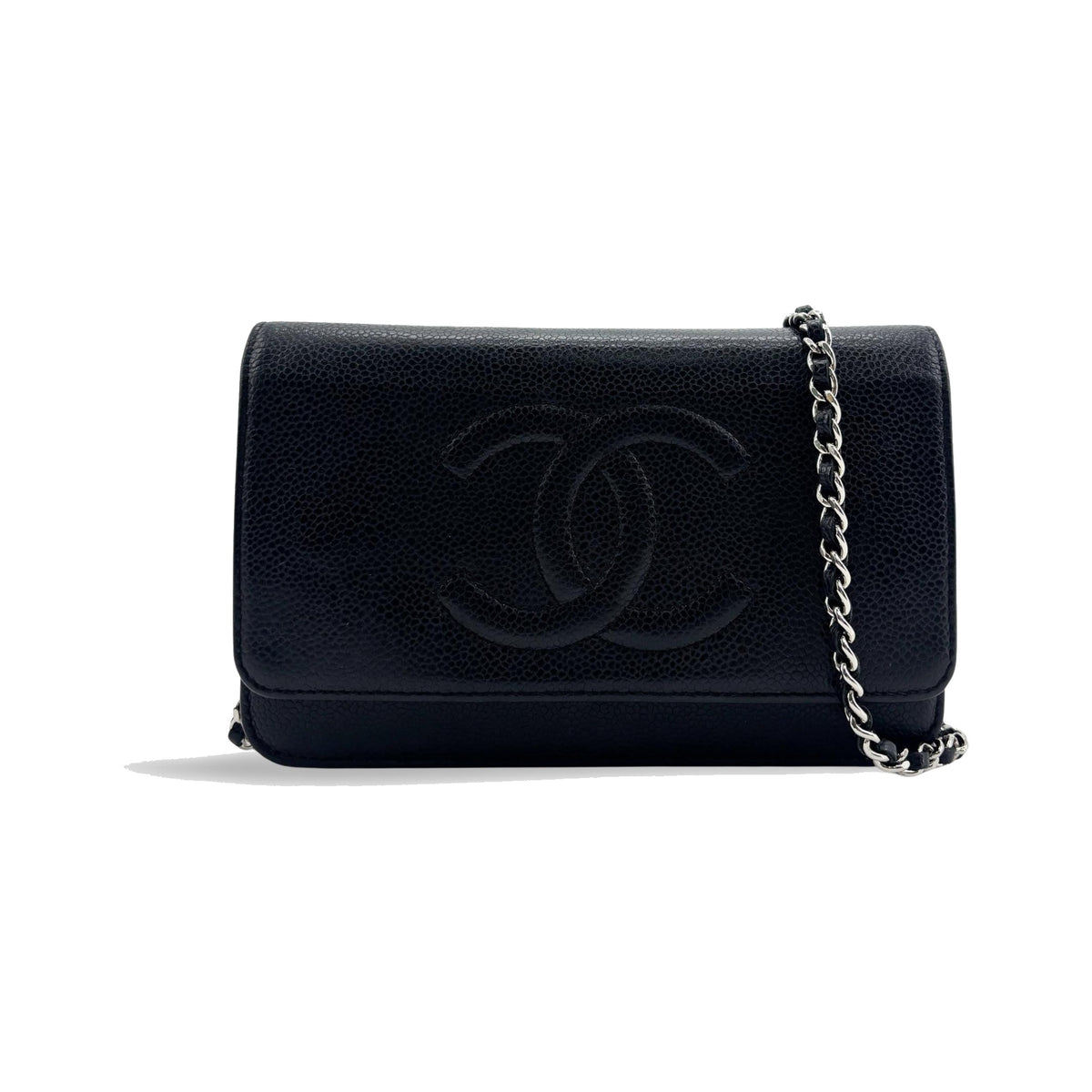 Chanel Timeless Wallet on Chain Textured Leather, Black, Calfskin, Crossbody Bag