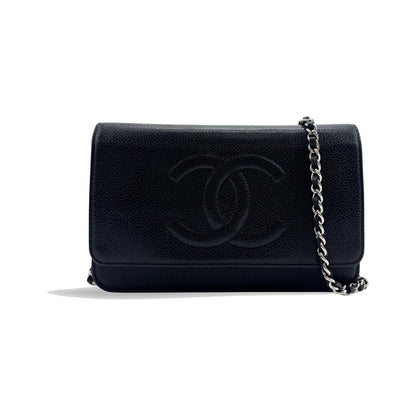 Chanel Timeless Wallet on Chain Textured Leather, Black, Calfskin, Crossbody Bag