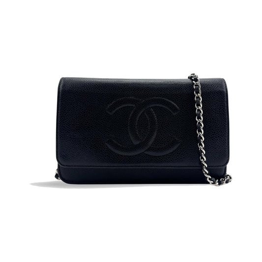 Chanel Timeless Wallet on Chain Textured Leather, Black, Calfskin, Crossbody Bag