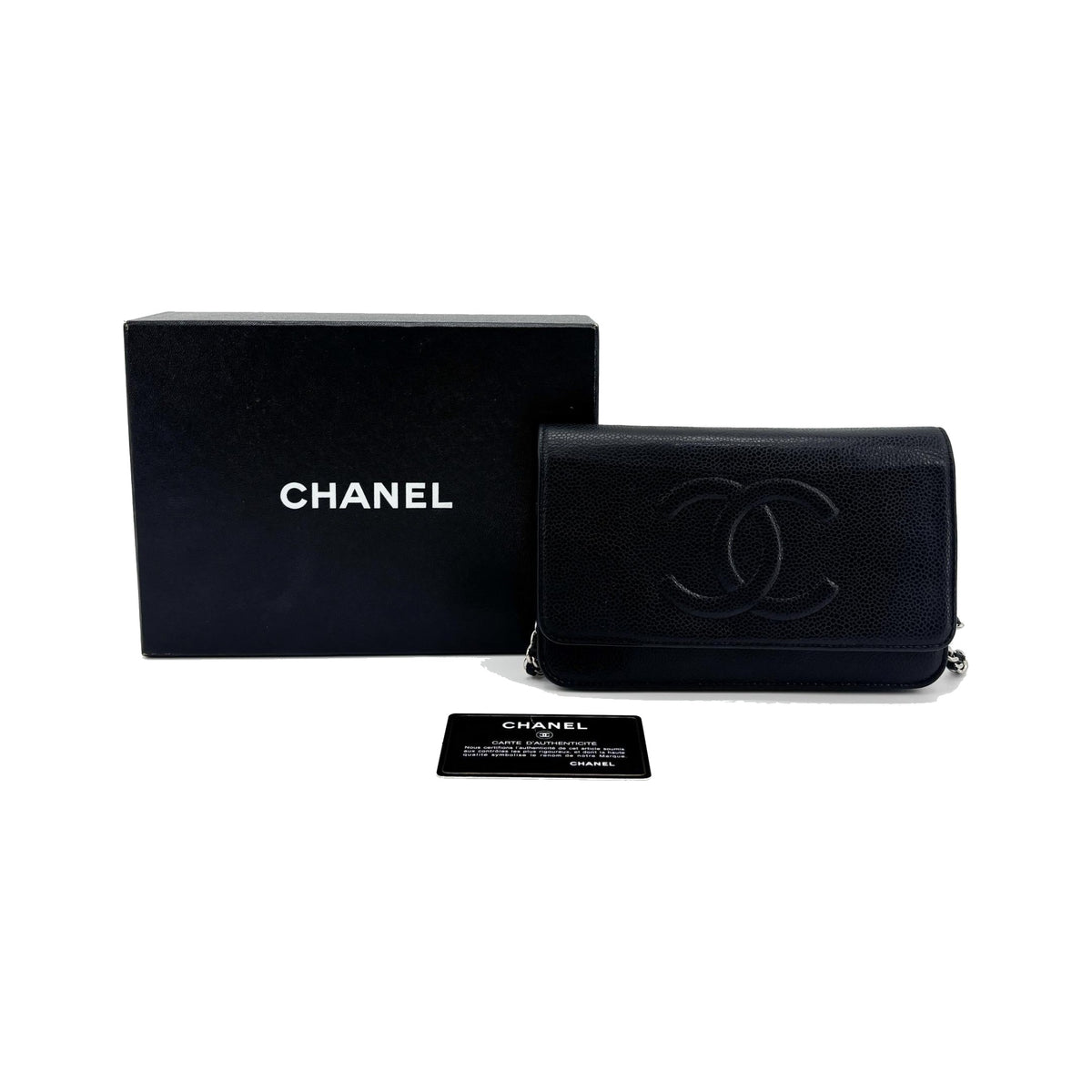 Chanel Timeless Wallet on Chain Textured Leather, Black, Calfskin, Crossbody Bag