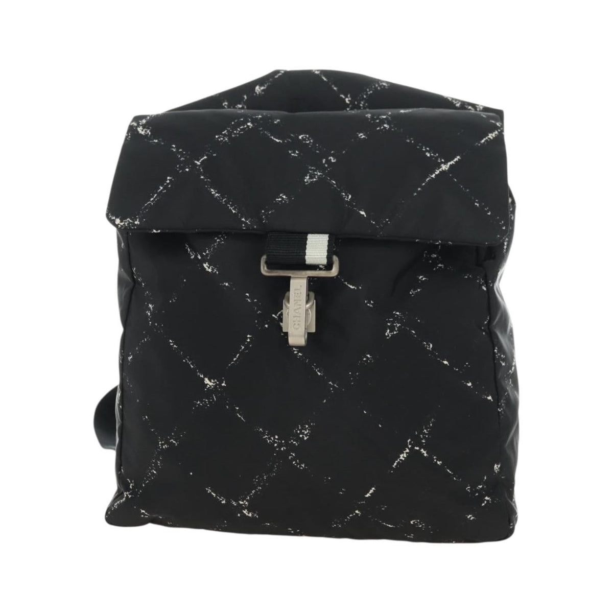 Chanel Travel Line Lock Printed Nylon, Black, Nylon, Backpack