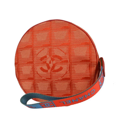 Chanel Travel Line Round Wristlet Nylon, Orange, Nylon, Clutch