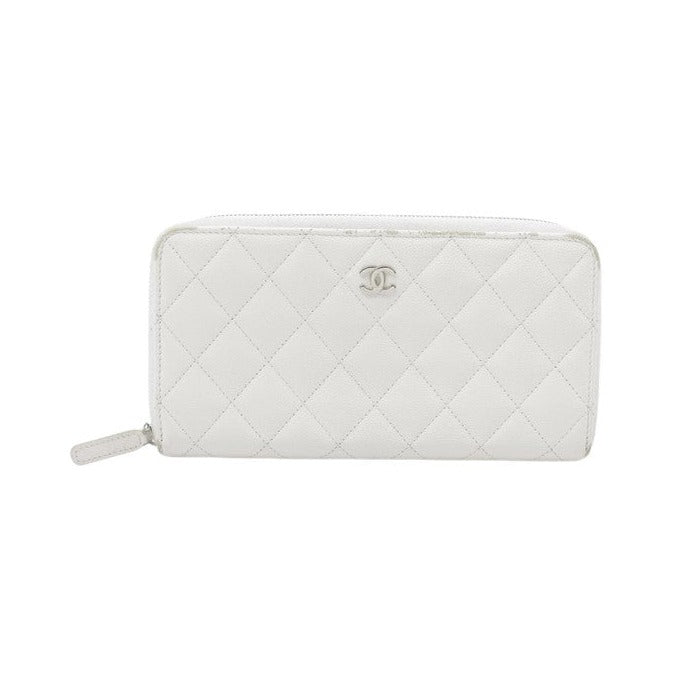 Chanel Trifold Flap Quilted Caviar, White, Leather, Wallet