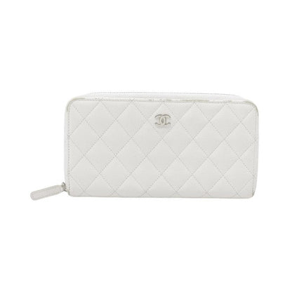 Chanel Trifold Flap Quilted Caviar, White, Leather, Wallet