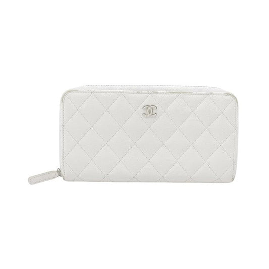 Chanel Trifold Flap Quilted Caviar, White, Leather, Wallet