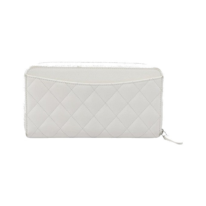 Chanel Trifold Flap Quilted Caviar, White, Leather, Wallet