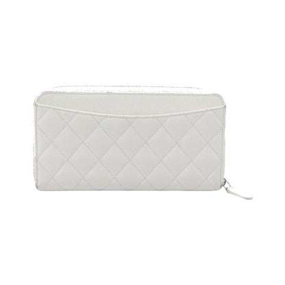 Chanel Trifold Flap Quilted Caviar, White, Leather, Wallet