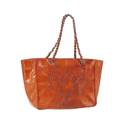 Chanel Triple CC Perforated Patent, Orange, Patent Leather, Tote Bag