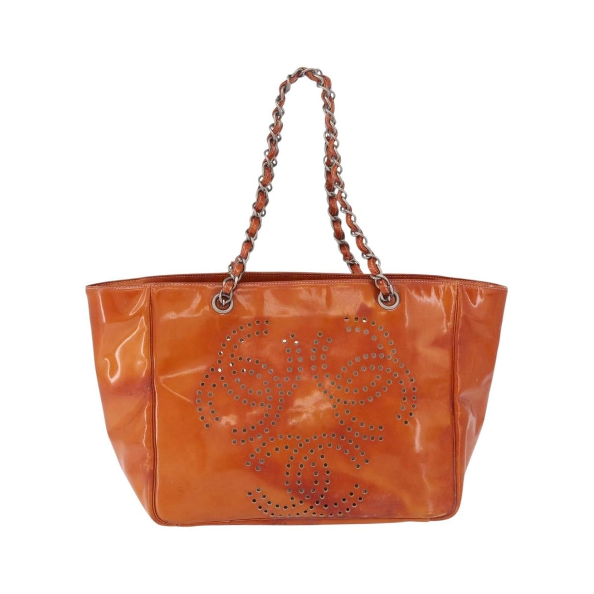 Chanel Triple CC Perforated Patent, Orange, Patent Leather, Tote Bag