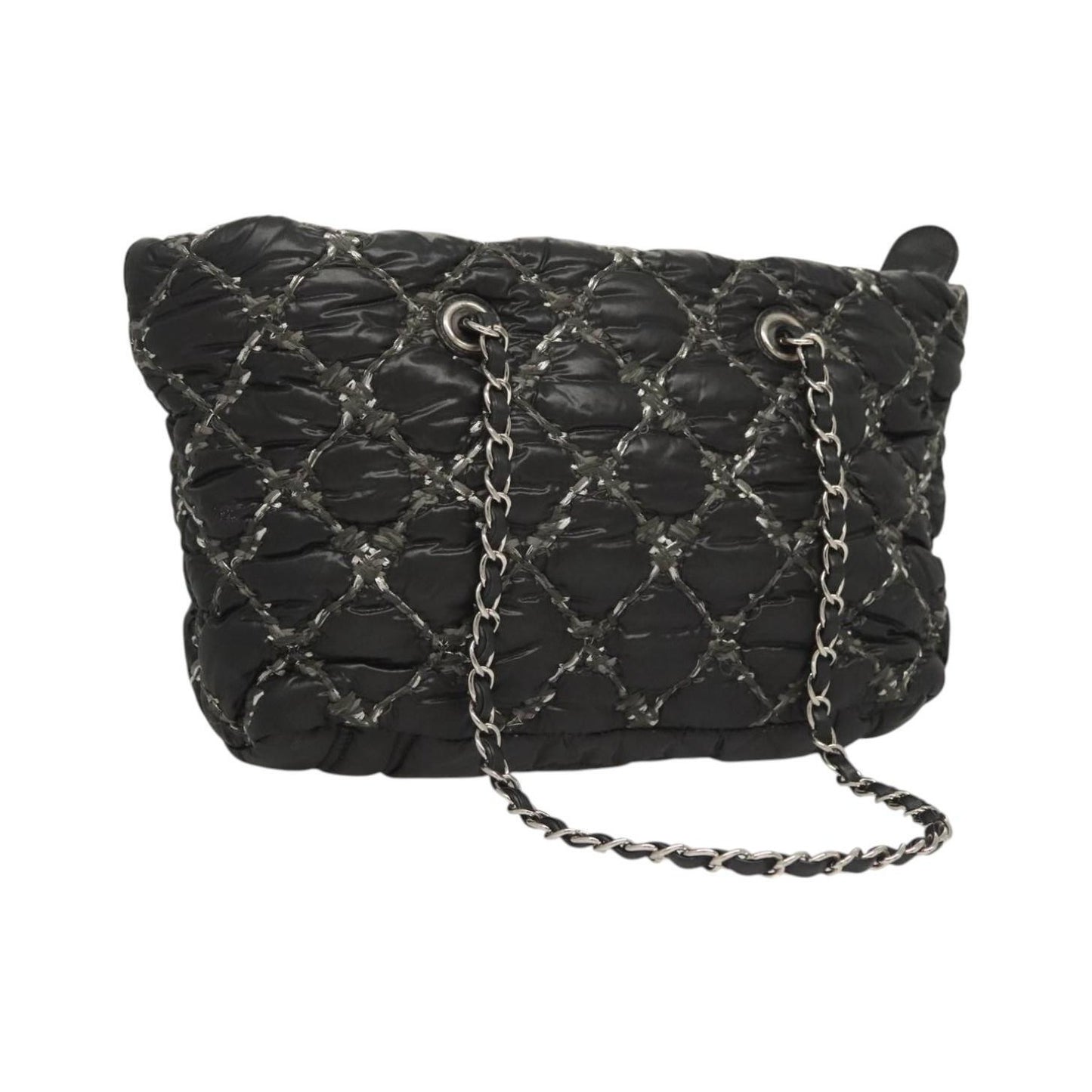 Chanel Tweed on Stitch Zip Tote Quilted Nylon, Black, Nylon, Shoulder Bag