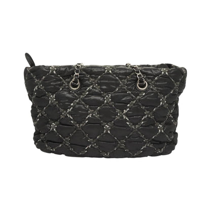 Chanel Tweed on Stitch Zip Tote Quilted Nylon, Black, Nylon, Shoulder Bag