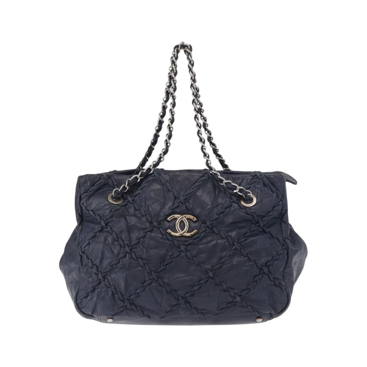 Chanel Ultra Stitch Chain Tote Quilted Calfskin, Navy, Leather, Tote Bag