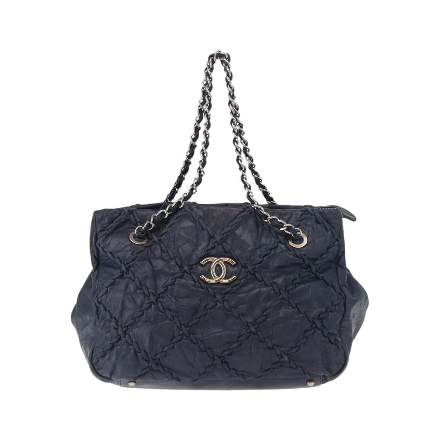 Chanel Ultra Stitch Chain Tote Quilted Calfskin, Navy, Leather, Tote Bag