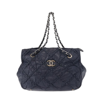 Chanel Ultra Stitch Chain Tote Quilted Calfskin, Navy, Leather, Tote Bag
