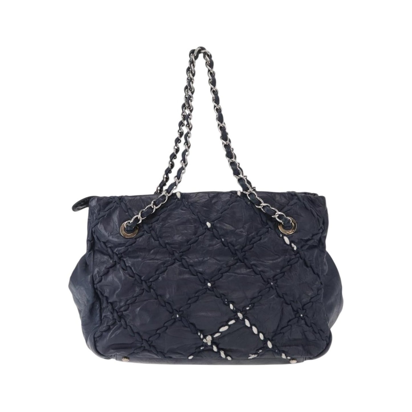 Chanel Ultra Stitch Chain Tote Quilted Calfskin, Navy, Leather, Tote Bag