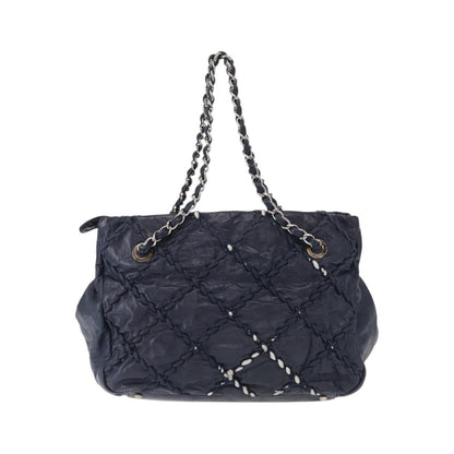 Chanel Ultra Stitch Chain Tote Quilted Calfskin, Navy, Leather, Tote Bag