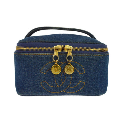 Chanel Vanity Case Quilted Denim, Blue, Denim, Clutch