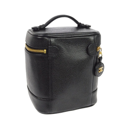 Chanel Vanity Leather, Black, Leather, Handbag