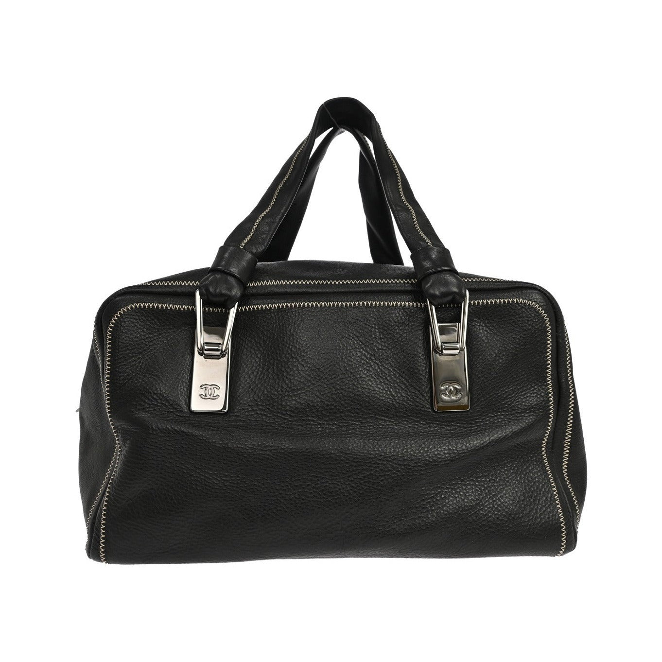 Chanel Vintage Bowler Lambskin, Black, Leather, Handbag