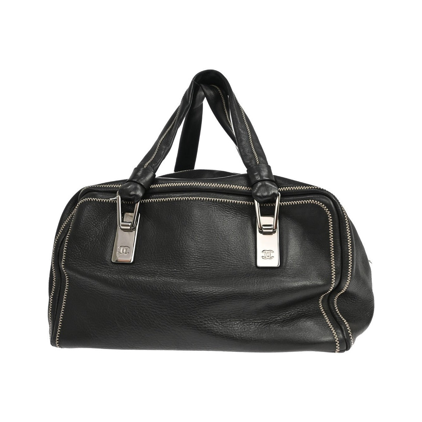 Chanel Vintage Bowler Lambskin, Black, Leather, Handbag