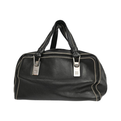 Chanel Vintage Bowler Lambskin, Black, Leather, Handbag