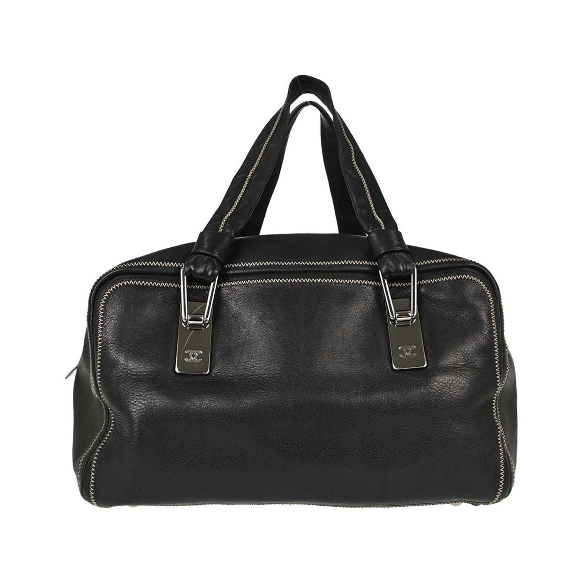 Chanel Vintage Bowler Lambskin, Black, Leather, Handbag
