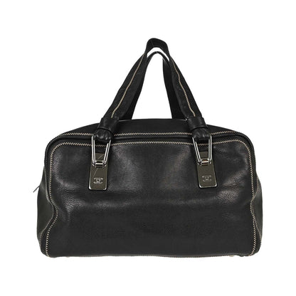 Chanel Vintage Bowler Lambskin, Black, Leather, Handbag