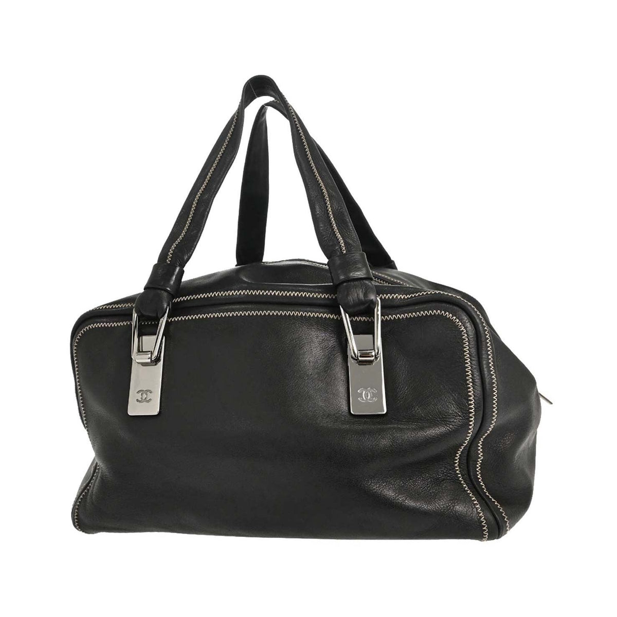 Chanel Vintage Bowler Lambskin, Black, Leather, Handbag