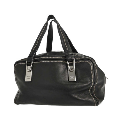 Chanel Vintage Bowler Lambskin, Black, Leather, Handbag
