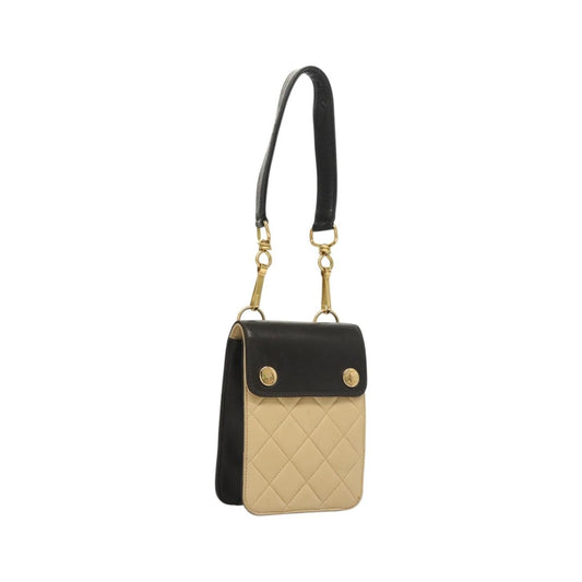 Chanel Vintage Button Waist Quilted Lambskin, Beige, Leather, Handbag