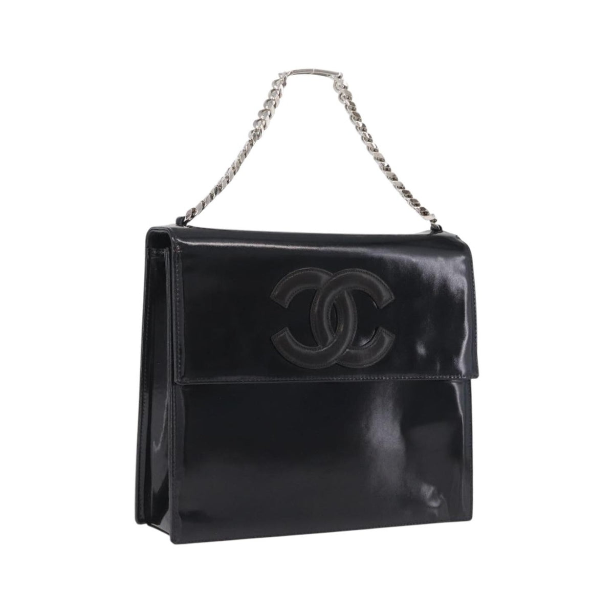 Chanel Vintage CC Box Flap Leather, Black, Patent Leather, Handbag