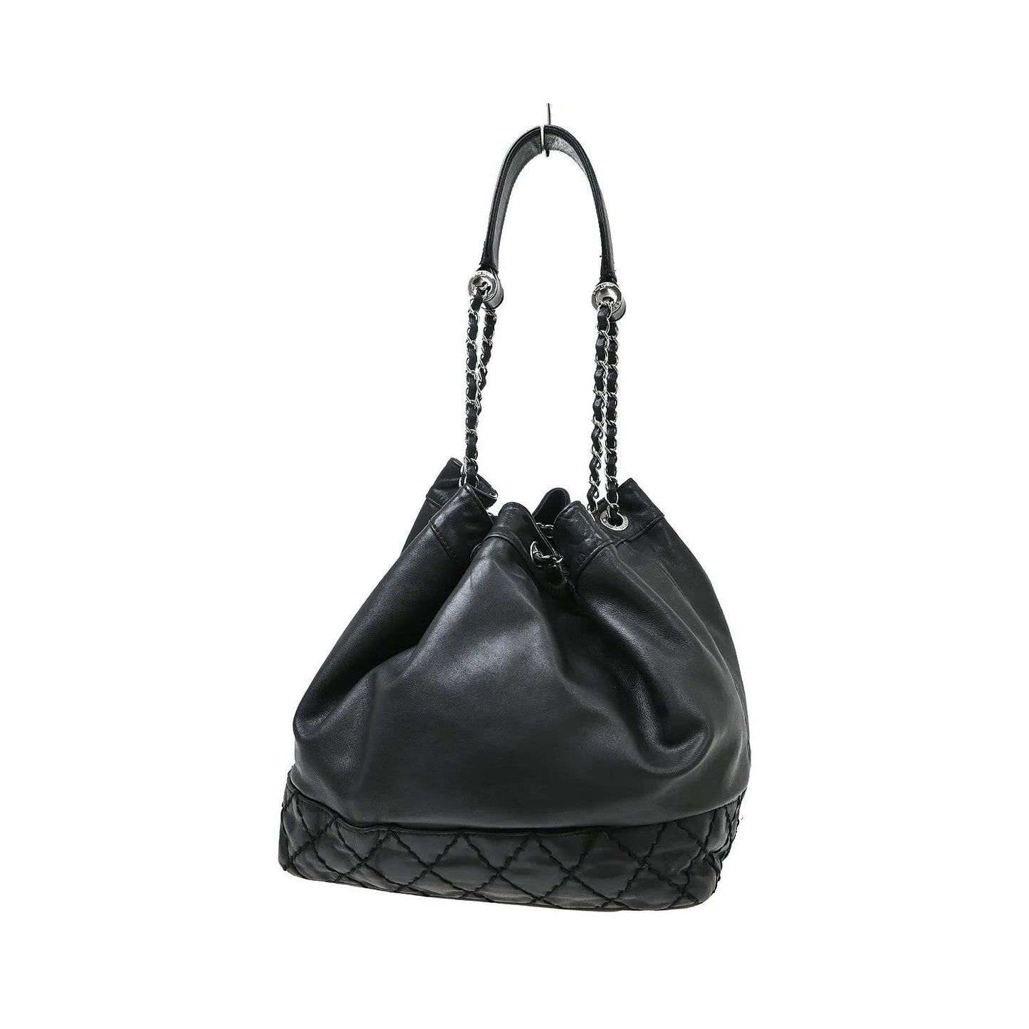 Chanel Vintage CC Drawstring Bucket Lambskin, Black, Leather, Shoulder Bag