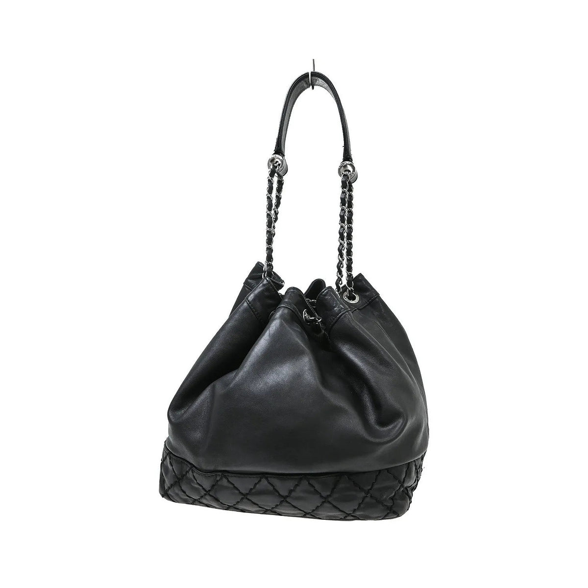 Chanel Vintage CC Drawstring Bucket Lambskin, Black, Leather, Shoulder Bag
