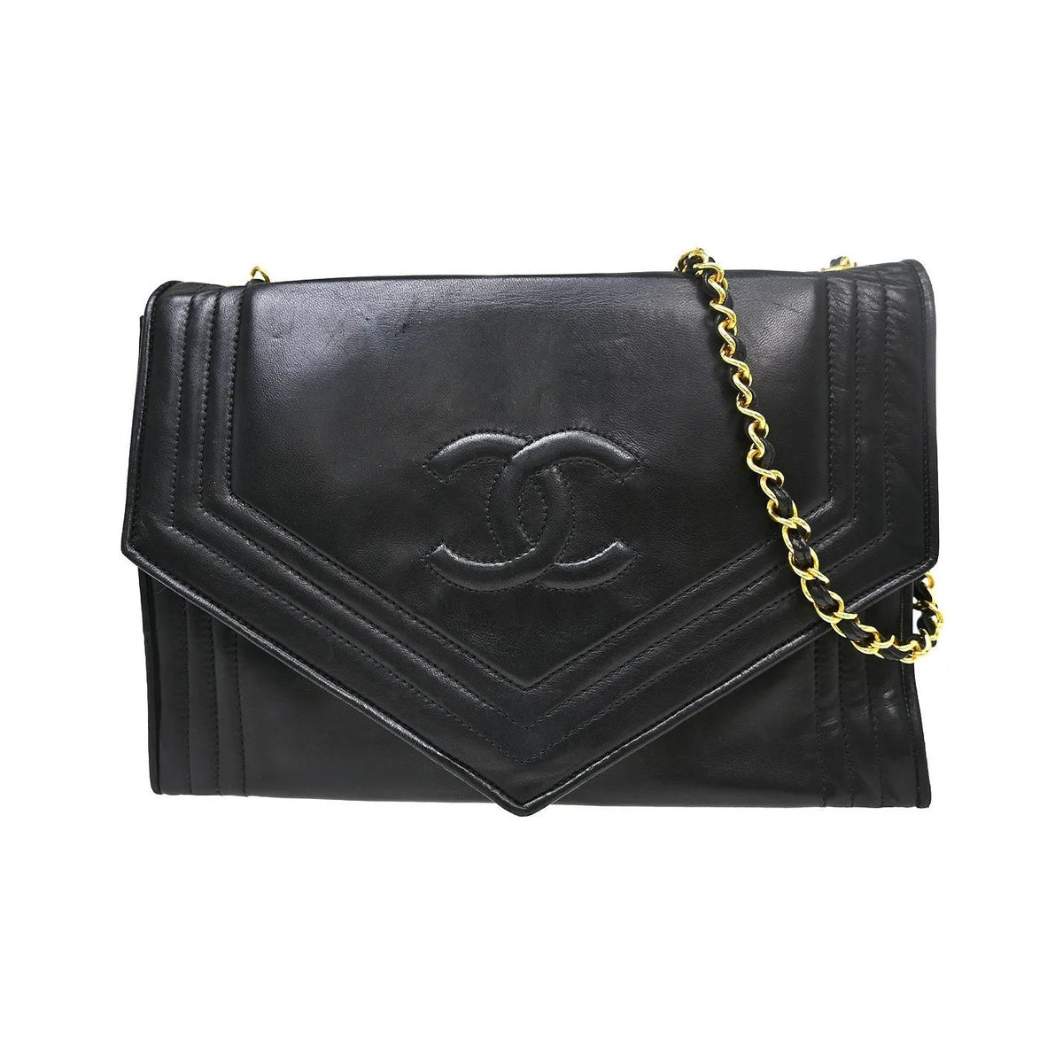 Chanel Vintage CC Envelope Chain Flap Lambskin, Black, Leather, Shoulder Bag
