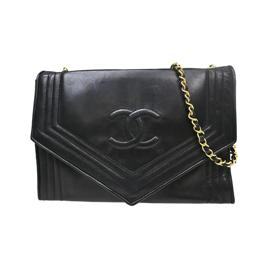 Chanel Vintage CC Envelope Chain Flap Lambskin, Black, Leather, Shoulder Bag