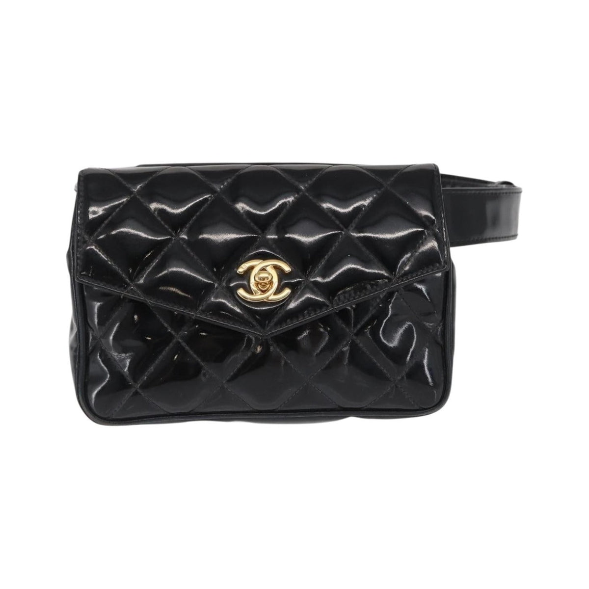 Chanel Vintage CC Flap Waist Patent Leather, Black, Patent Leather, Clutch