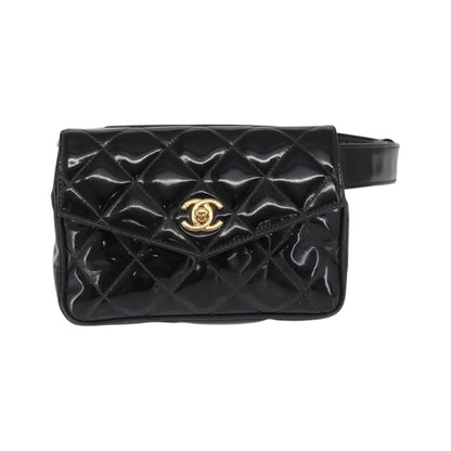 Chanel Vintage CC Flap Waist Patent Leather, Black, Patent Leather, Clutch