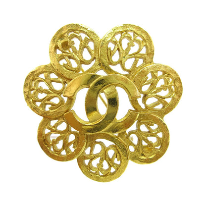Chanel Vintage CC Flower Textured Metal, Gold, Gold Plated, Brooch