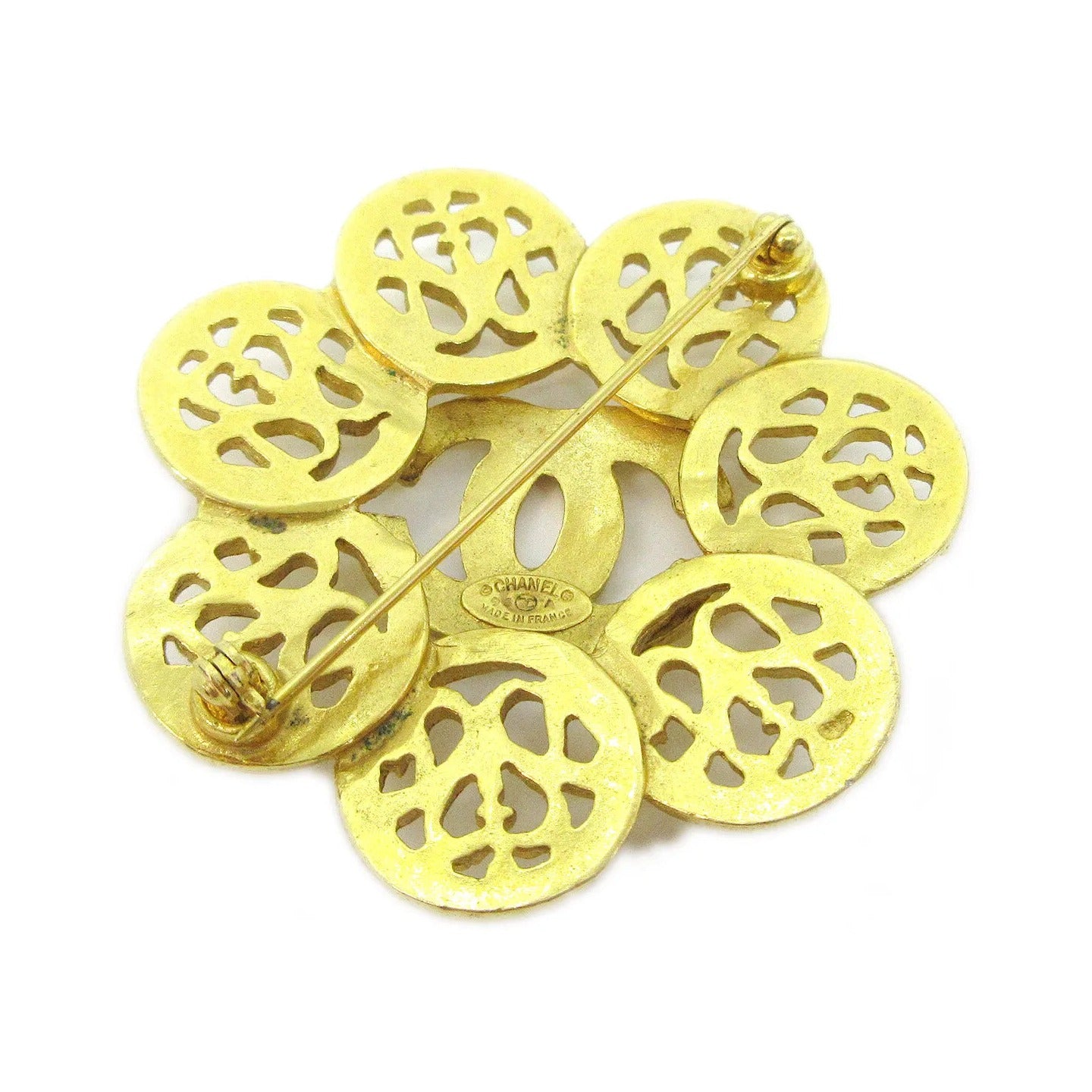 Chanel Vintage CC Flower Textured Metal, Gold, Gold Plated, Brooch