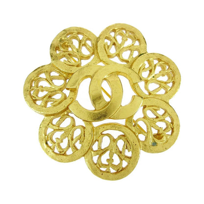 Chanel Vintage CC Flower Textured Metal, Gold, Gold Plated, Brooch