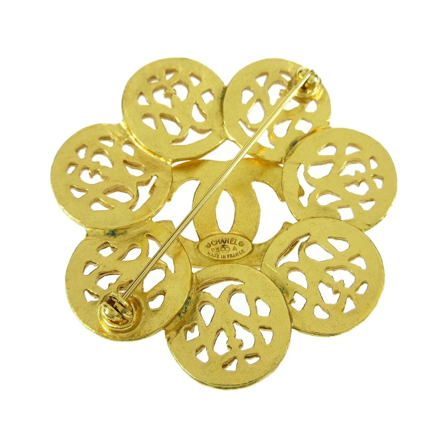 Chanel Vintage CC Flower Textured Metal, Gold, Gold Plated, Brooch