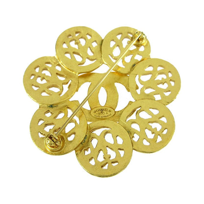 Chanel Vintage CC Flower Textured Metal, Gold, Gold Plated, Brooch