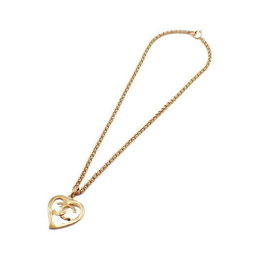 Chanel Vintage CC Heart Pendant Long Metal, Gold, Gold Plated, Necklace
