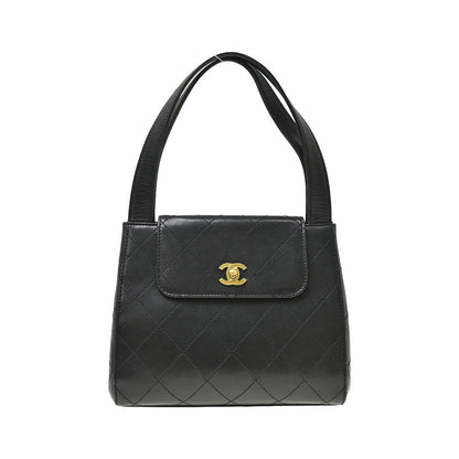 Chanel Vintage CC Lock Flap Quilted Leather, Black, Leather, Shoulder Bag